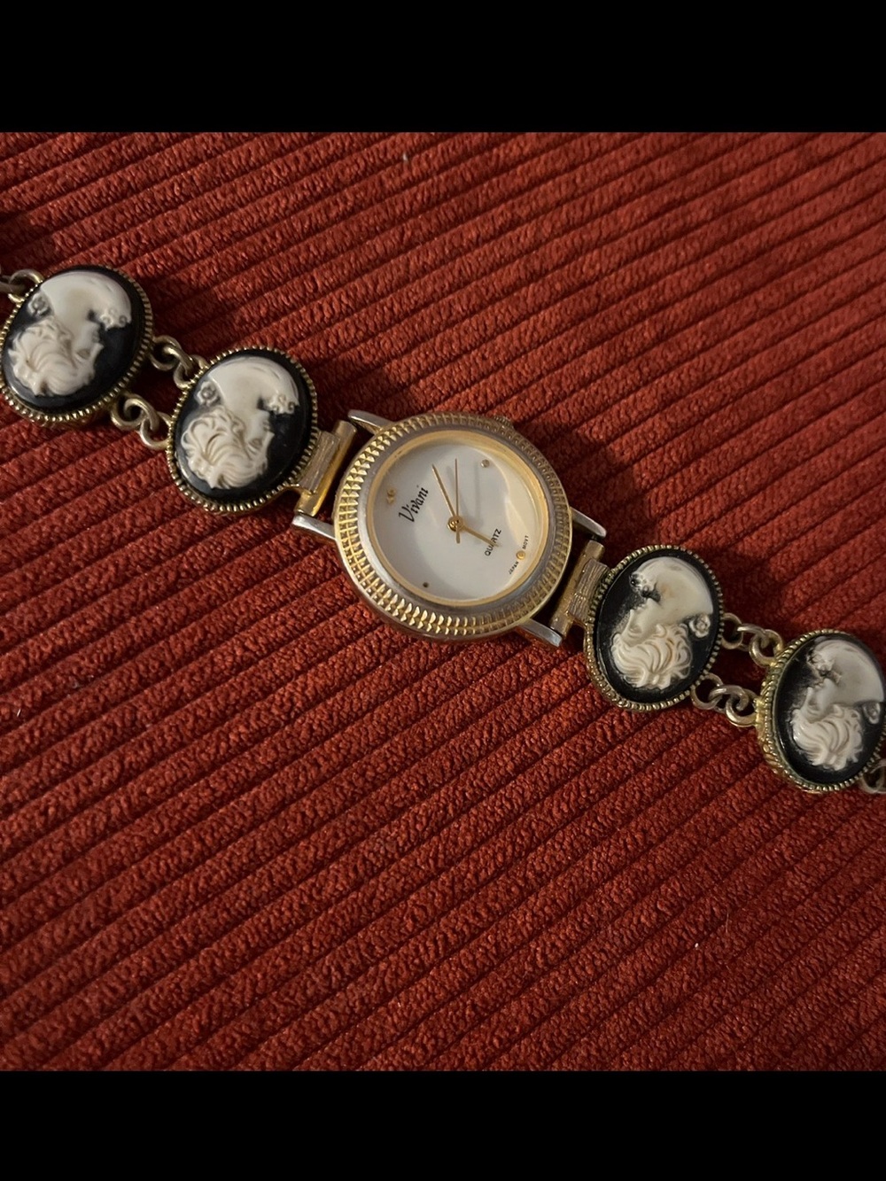 Lucien Piccard Gold-Tone Bracelet Watch with Black and Cream Cameos